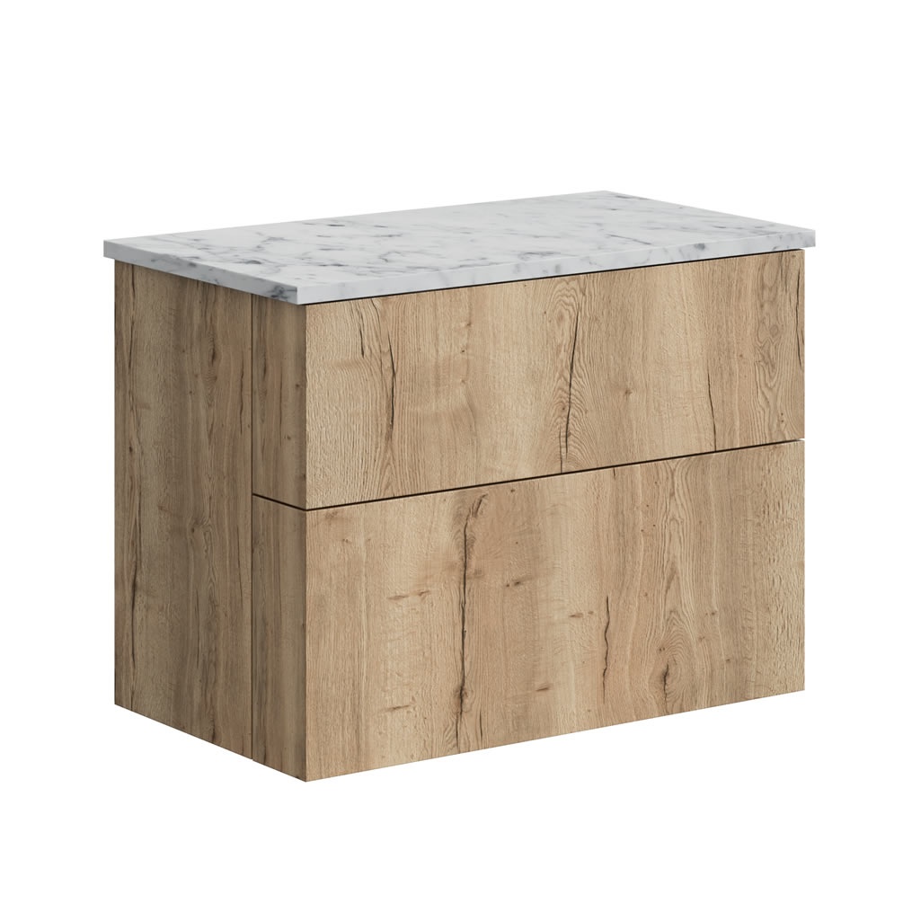 Crosswater Avenue Windsor Oak 800mm Double Drawer Unit & Carrara Marble Worktop